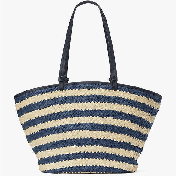 NWT! $378 kate spade Shore Thing Dragonfly Embellished Striped Straw Large Tote - Picture 4 of 17
